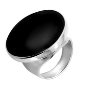 Sterling Silver Whitby Jet Large Round Ring. R611.