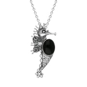 Sterling Silver Whitby Jet Large Seahorse Necklace P3218