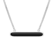 Sterling Silver Whitby Jet Lineaire Long Oval Pendant Necklace. N1001.