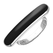 Sterling Silver Whitby Jet Lineaire Long Oval Ring. R1005.