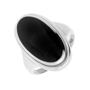 Sterling Silver Whitby Jet Long Oval Top Hat Ring R015