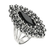 Sterling Silver Whitby Jet Marcasite Double Marquise Ring. R814