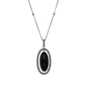Sterling Silver Whitby Jet Marcasite Double Oval Dangle Necklace N913