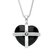 Sterling Silver Whitby Jet Marcasite Medium Cross Heart Necklace, P2160.