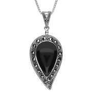 Sterling Silver Whitby Jet Marcasite Pear Necklace, P2120.