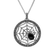 Sterling Silver Whitby Jet Marcasite Spider Web Necklace P3446