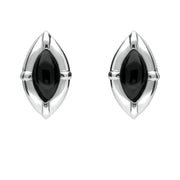 Sterling Silver Whitby Jet Marquise Beaded Edge Stud Earrings E1615