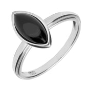 Sterling Silver Whitby Jet Marquise Shaped Ring, R868.