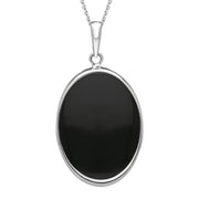 Sterling Silver Whitby Jet Moon Waves Oval Necklace P3442