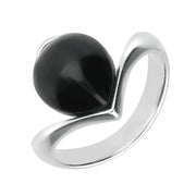 Sterling Silver Whitby Jet Open Set Pear Ring R1167