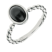 Sterling Silver Whitby Jet Oval Beaded Stacking Ring. R863.