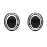 Sterling Silver Whitby Jet Oval Ribbed Edge Stud Earrings. E184. 