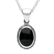 Sterling Silver Whitby Jet Oval Rope Edge Pendant P164