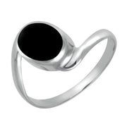 Sterling Silver Whitby Jet Oval Twist Shank Ring. R072