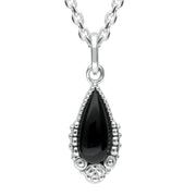 Sterling Silver Whitby Jet Patterned Pear Necklace P2622