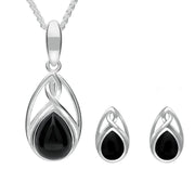 Sterling Silver Whitby Jet Pear Celtic Two Piece Set S055