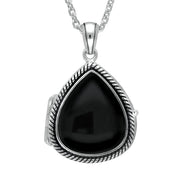 Sterling Silver Whitby Jet Pear Rope Edge Locket