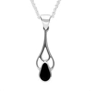 Sterling Silver Whitby Jet Pear Shaped Spoon Necklace and Earring Set S050 necklace