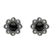 Sterling Silver Whitby Jet Pearl Round Edge Bead Stud Earrings E1635