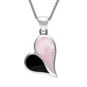 Sterling Silver Whitby Jet Pink Mother of Pearl Split Heart Necklace P575