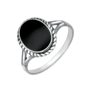 Sterling Silver Whitby Jet Oval Rope Edge Ring R008