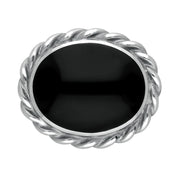 Sterling Silver Whitby Jet Rope Twist Edge Small Brooch. M177.