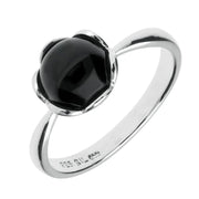 Sterling Silver Whitby Jet Round Ridged Edge Ring R1057