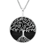 Sterling Silver Whitby Jet Round Tree Of Life Necklace, P3146