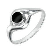 Sterling Silver Whitby Jet Round Twist Ring R030