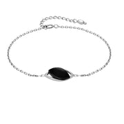 Sterling Silver Whitby Jet Single Marquise Offset Bracelet. B1000.