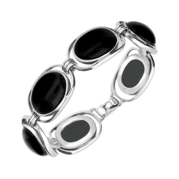 Sterling Silver Whitby Jet Six Stone Open End Bracelet. B670.