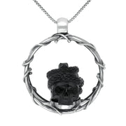 Sterling Silver Whitby Jet Skull And Snake Necklace PUNQ0006191