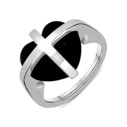 Sterling Silver Whitby Jet Small Cross Heart Ring R628