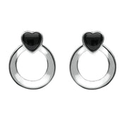 Sterling Silver Whitby Jet Small Heart Circle Stud Earrings E2321