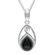 Sterling Silver Whitby Jet Small Pear Twist Celtic Necklace P1583