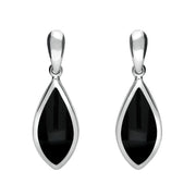 Sterling Silver Whitby Jet Small Pointed Pear Drop Earrings E686