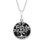 Sterling Silver Whitby Jet Small Round Large Leaves Tree of Life Necklace P3340