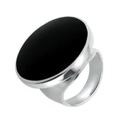 Sterling Silver Whitby Jet Small Round Ring. R609.