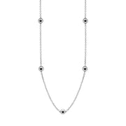 Sterling Silver Whitby Jet Star Link Disc Chain Necklace. N744.