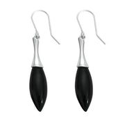 Sterling Silver Whitby Jet Tapered Drop Earrings. E1546