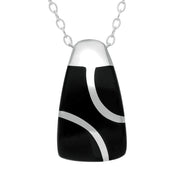 Sterling Silver Whitby Jet Three Stone Barrel Necklace. P866.