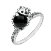 Sterling Silver Whitby Jet Tiny Hedgehog Ring R1162