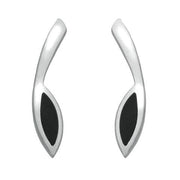 Sterling Silver Whitby Jet Toscana Long Marquise Stud Earrings. E1185.
