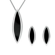 Sterling Silver Whitby Jet Toscana Long Marquise Two Piece Set S208