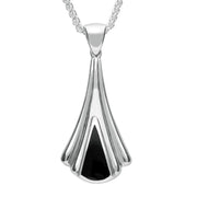 Sterling Silver Whitby Jet Triangle Fan Necklace. P082. 