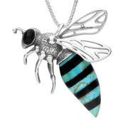 Sterling Silver Whitby Jet Turquoise Large Bee Necklace