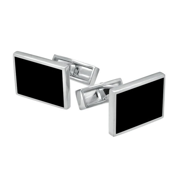 Sterling Silver Whitby Jet Twin Stone Oblong Cufflinks CL484