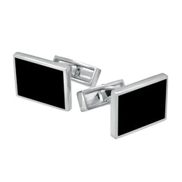 Sterling Silver Whitby Jet Twin Stone Oblong Cufflinks CL484