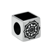 Sterling Silver Whitby Jet Two Stone Rose Cube Charm. G508.