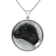 Sterling Silver Whitby Jet Unique Bear Head Disc Necklace PUNQ0006197